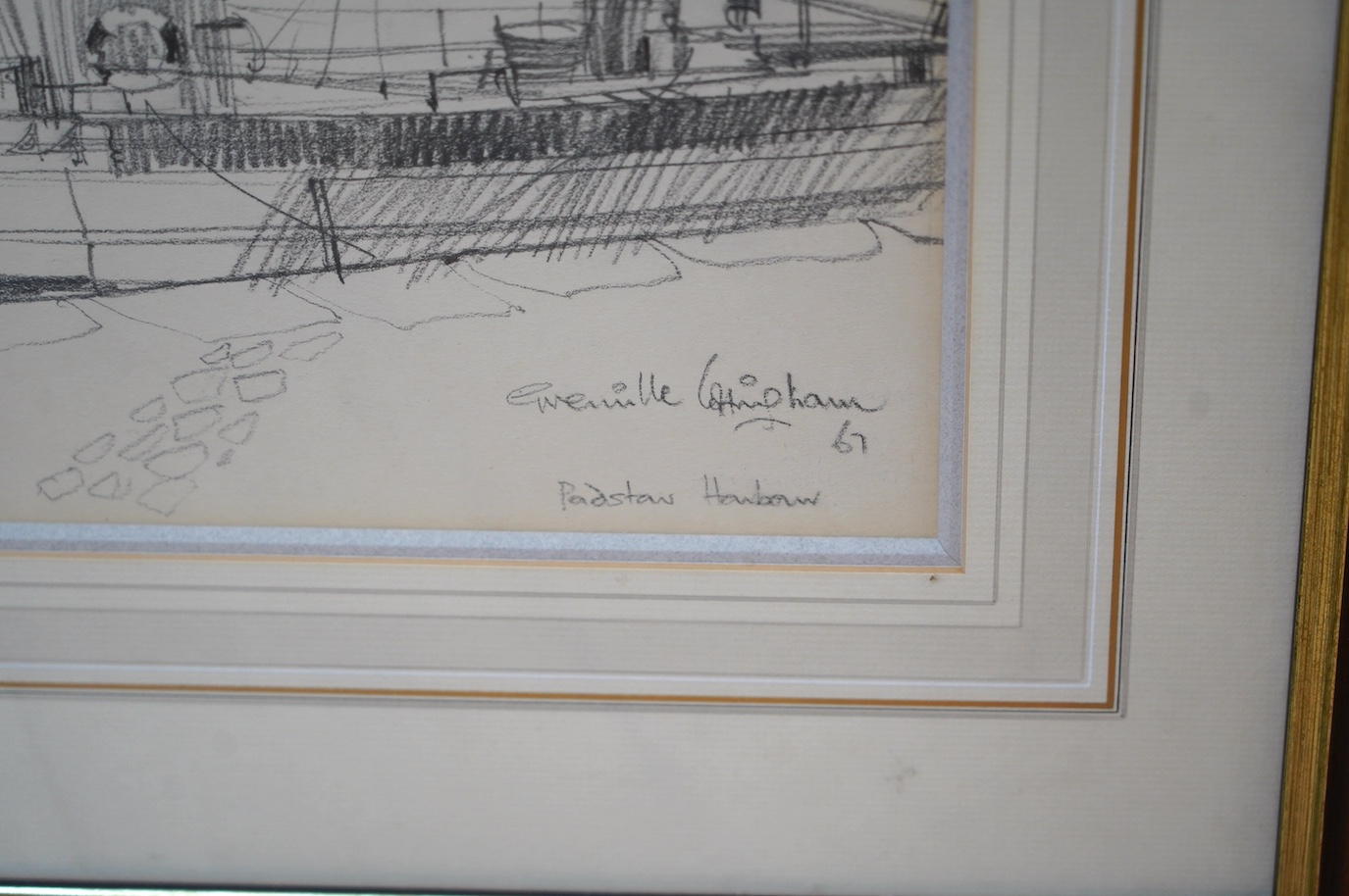 Grenville Cottingham (1943-2007), pair of charcoal sketches, Padstow Harbour scenes, each signed and dated ‘67, 41 x 30cm. Condition - fair to good